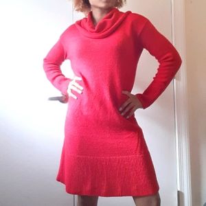 Anthropologie Red Wool Cowl Neck Sweater Dress